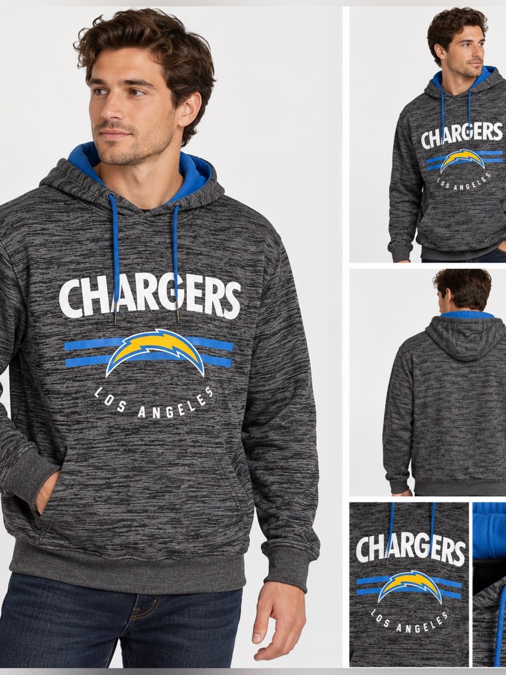 NFL TEAM Apparel Los Angeles Chargers heather grey pullover hoodie XL
